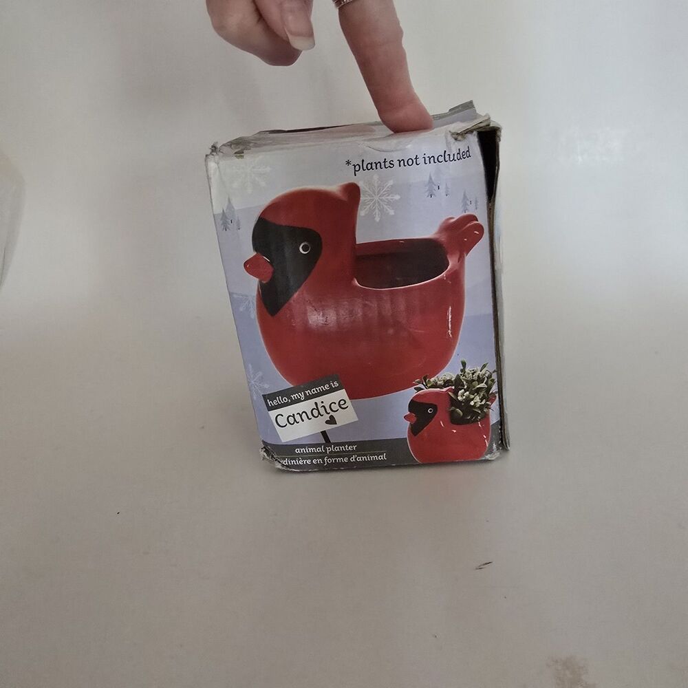 Greenbrier "Candice the Cardinal" animal planter Red Ceramic In Box Small
